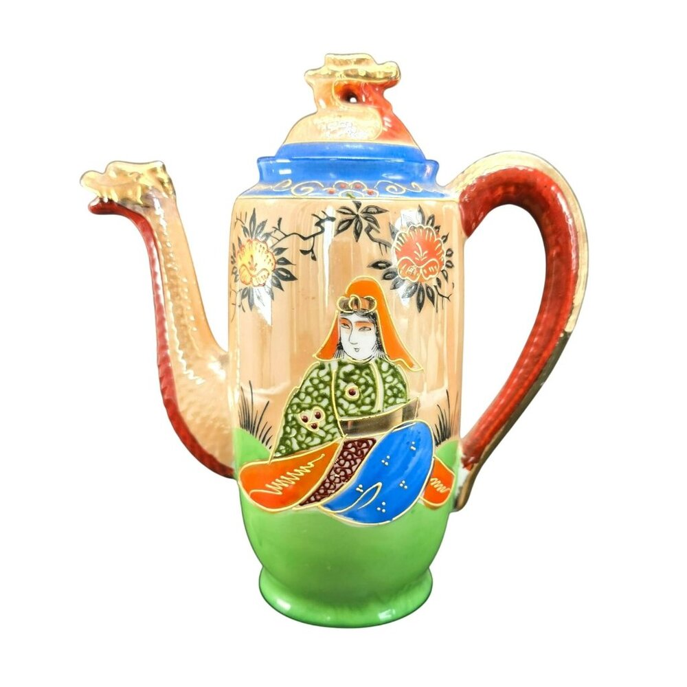 Vintage Japanese Dragonware Samurai Teapot With Bright Colors JE411